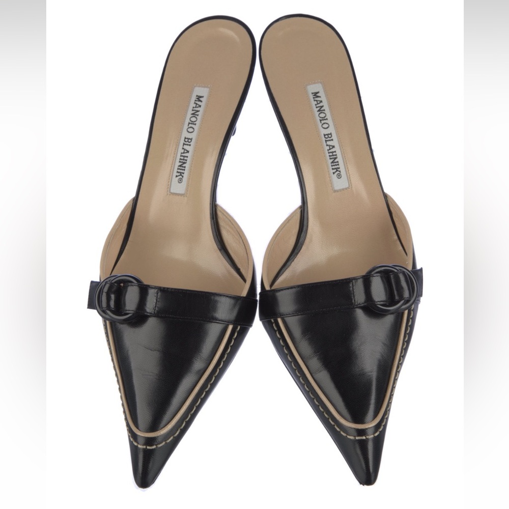 Manolo Blahnik Black Leather Women's Shoes